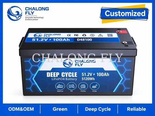 51.2V 100Ah LiFePO4 トローリングモーターバッテリー (5.12kWh エネルギー、Bluetooth モニタリング、100A 連続出力)